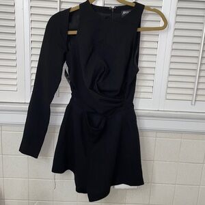 twist stomach one long sleeve shoulder edgy black romper sexy nye date chic fun